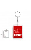 CHP logolu şeffaf akrilik 5,3x4 cm zincirli dikdörtgen promosyon anahtarlık